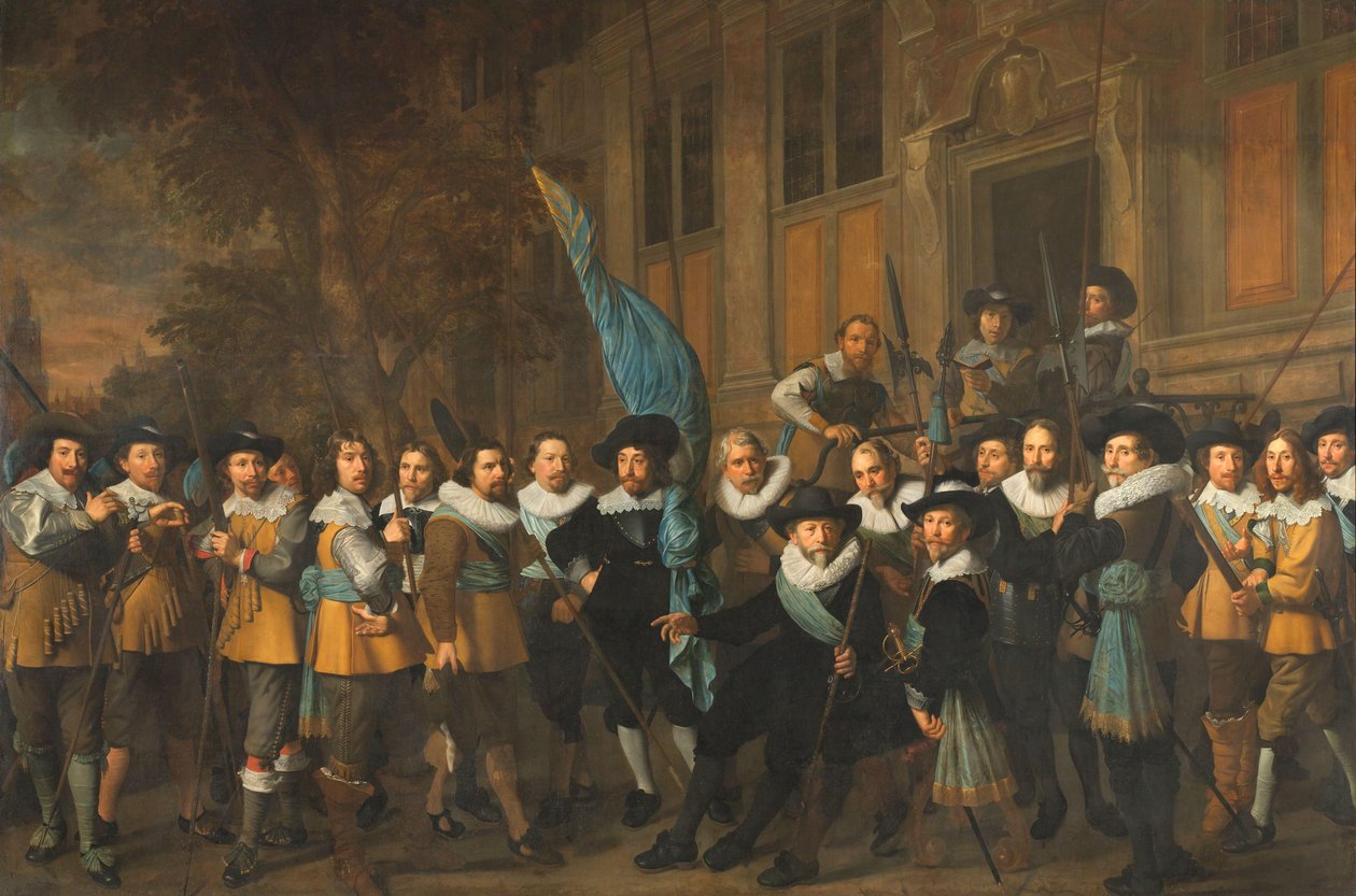 Offiserer og andre borgergardister fra det IV. distriktet i Amsterdam, under kommando av kaptein Jan Claesz van Vlooswijck og løytnant Gerrit Hudde av Nicolaes Eliasz Pickenoy