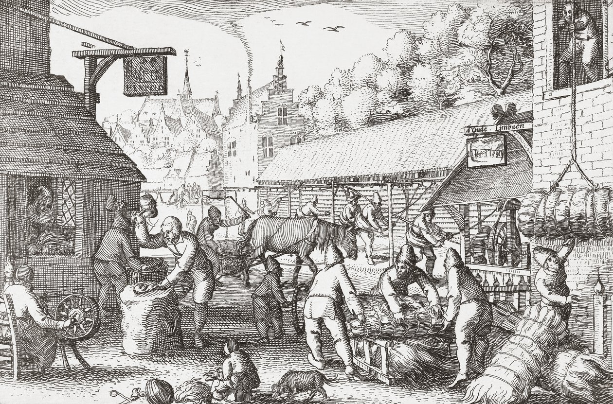 Nederlandske landsbyboere fra 1600-tallet lager tau av Nicolaes Jansz Visscher