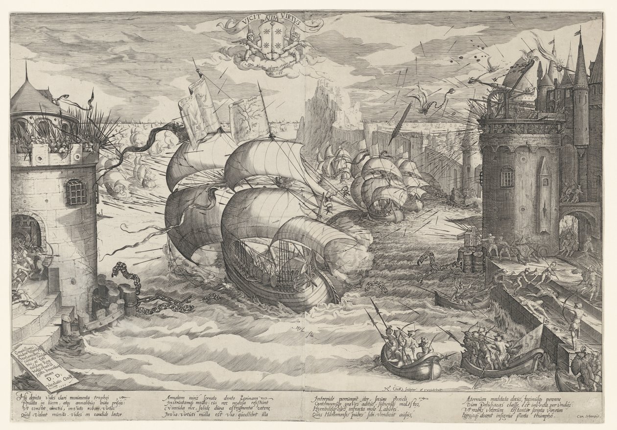 Tar Damiate og overvinner kjeden, 1219 av Nicolaes Jansz. Clock