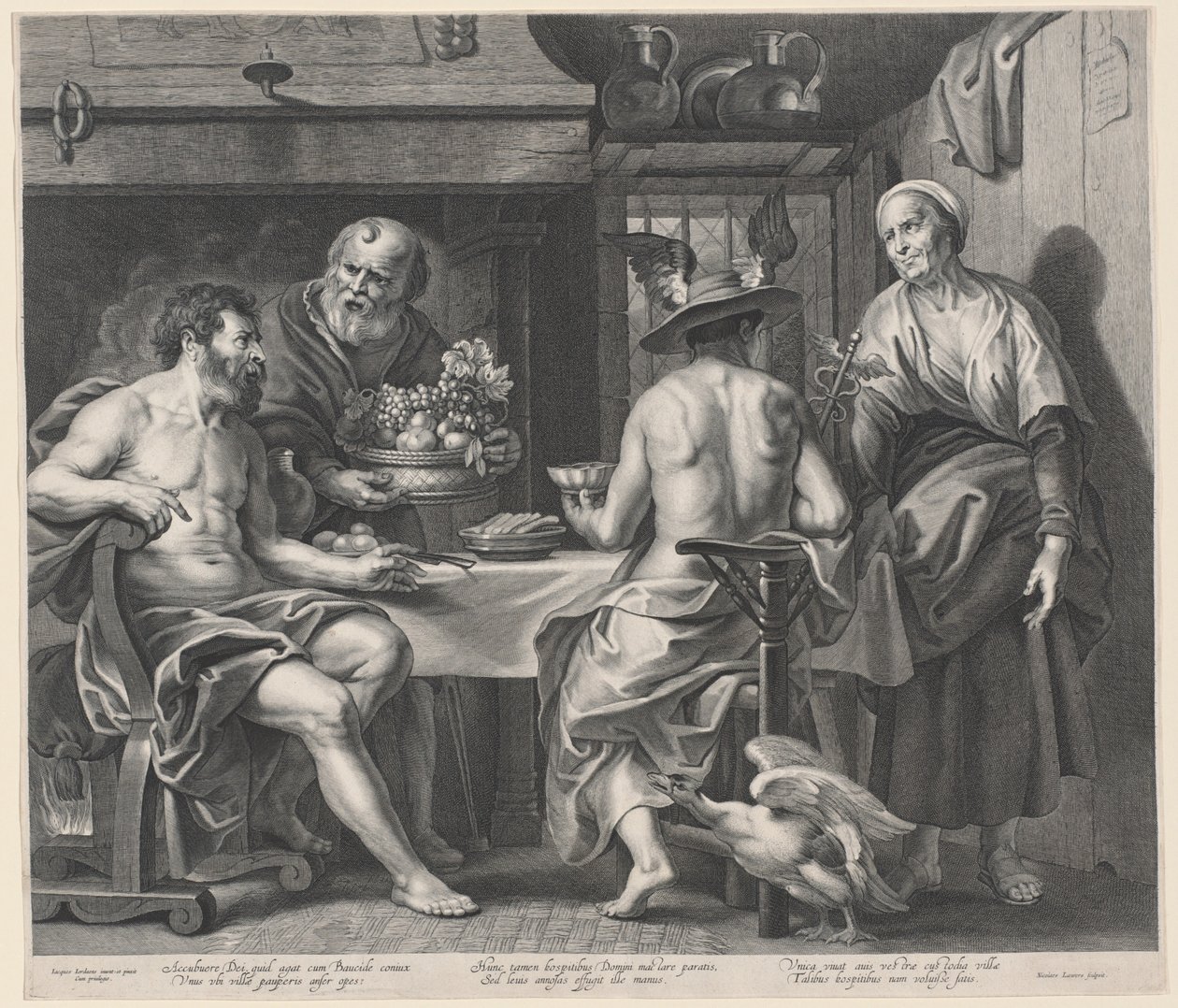 Jupiter og Merkur underholdt av Philemon og Baucis av Nicolaes Lauwers, after Jacob Jordaens