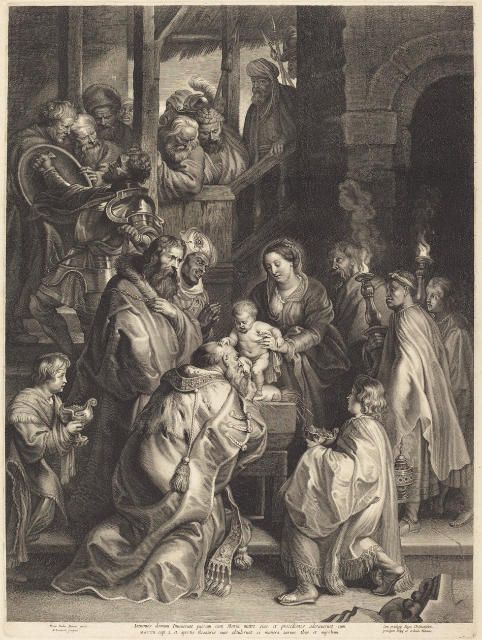 Tilbedelsen av magiene med fakler av Nicolaes Lauwers, after Sir Peter Paul Rubens