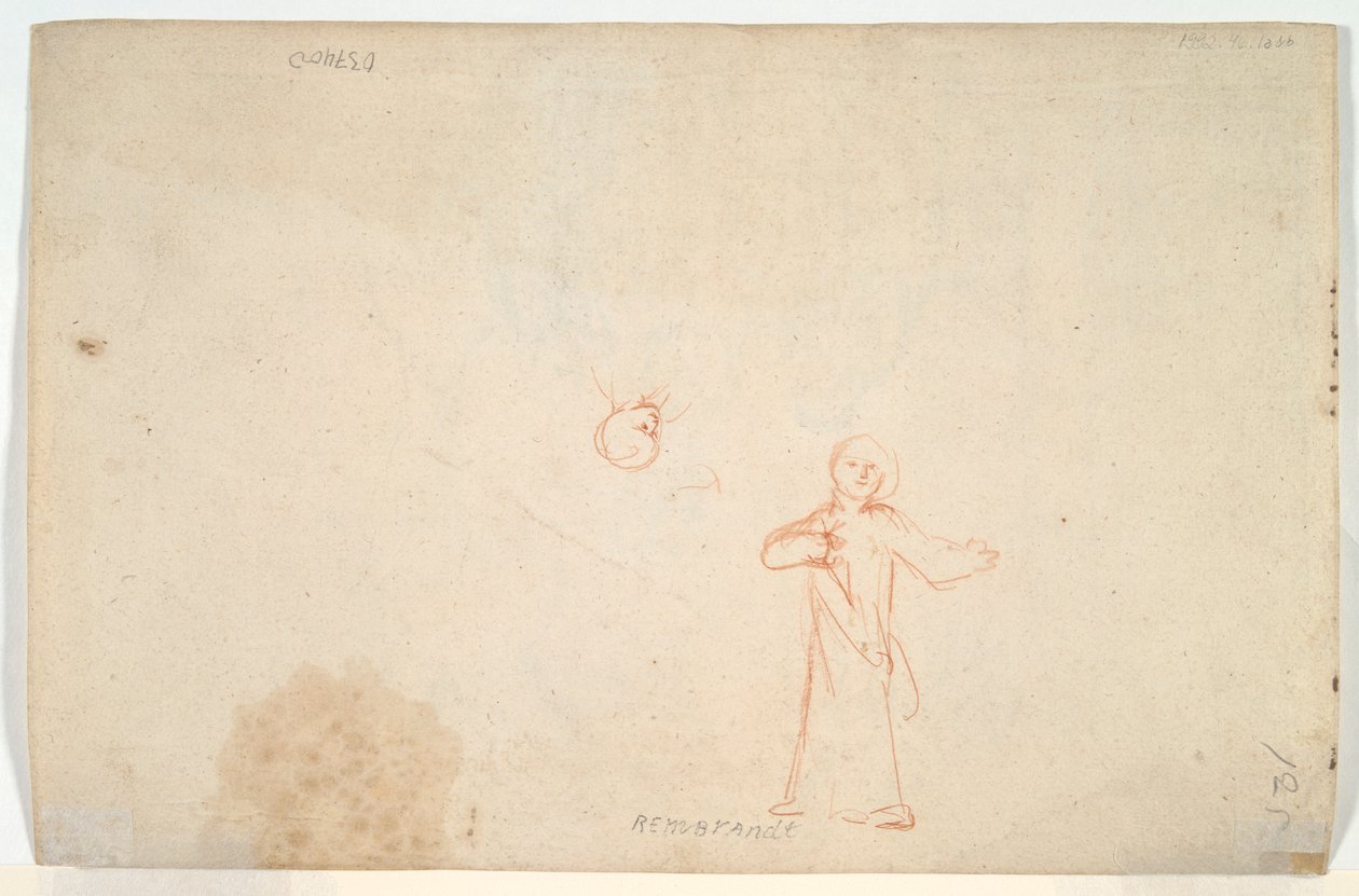 Abraham som underholder englene (rekto); Kvinne som står og studerer et hode (verso) av Nicolaes Maes