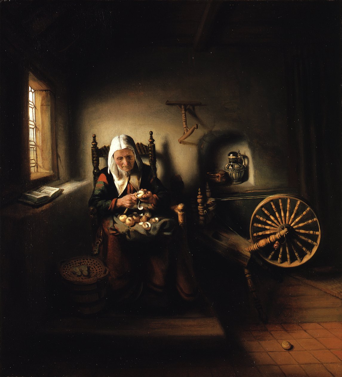 Gammel kvinne som skreller epler av Nicolaes Maes