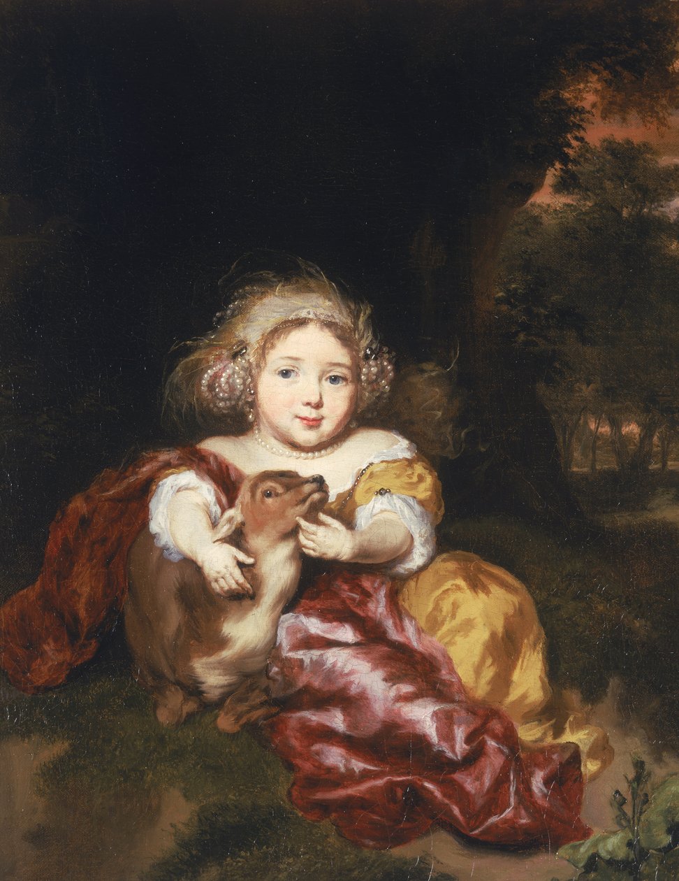 Jente som kjærtegner en fawn av Nicolaes Maes