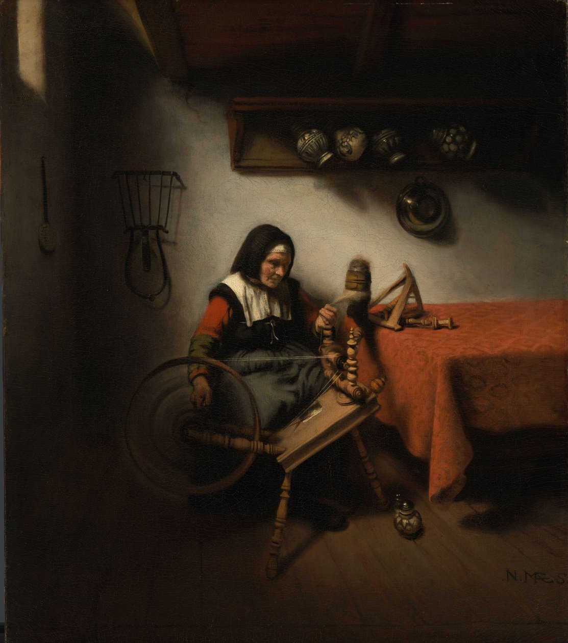 Gammel kvinne som spinner av Nicolaes Maes