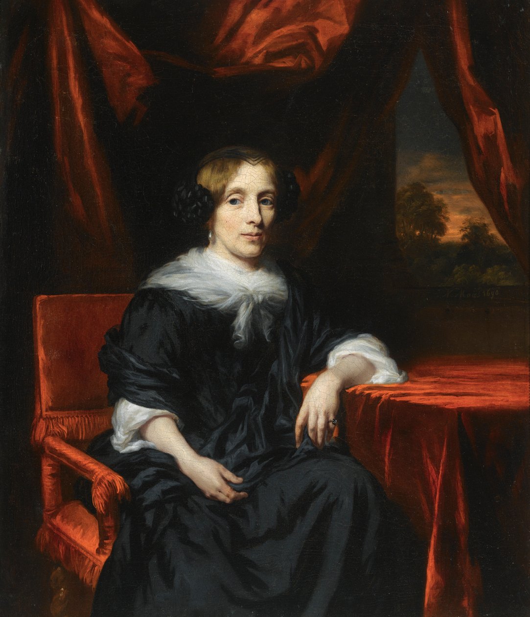 Portrett av en kvinne i en svart kjole av Nicolaes Maes