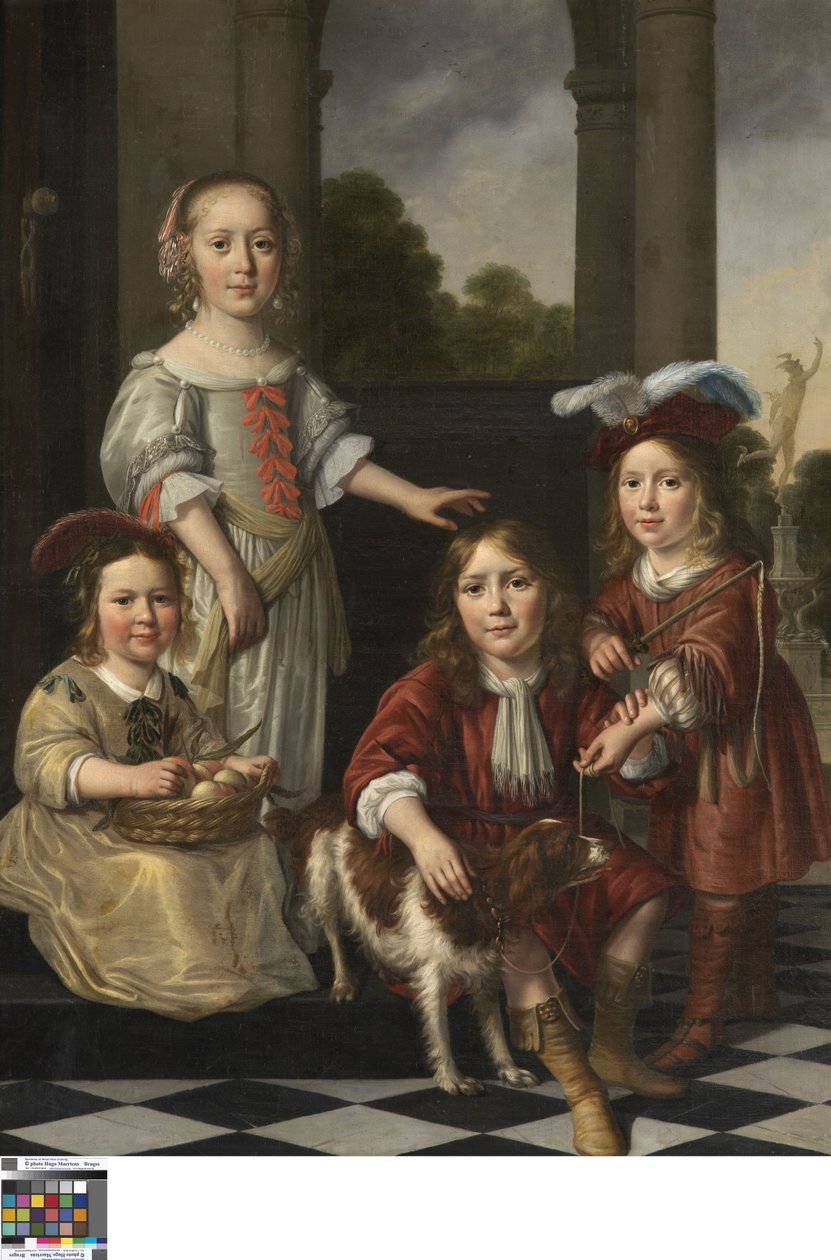 Portrett av fire barn av Nicolaes Maes