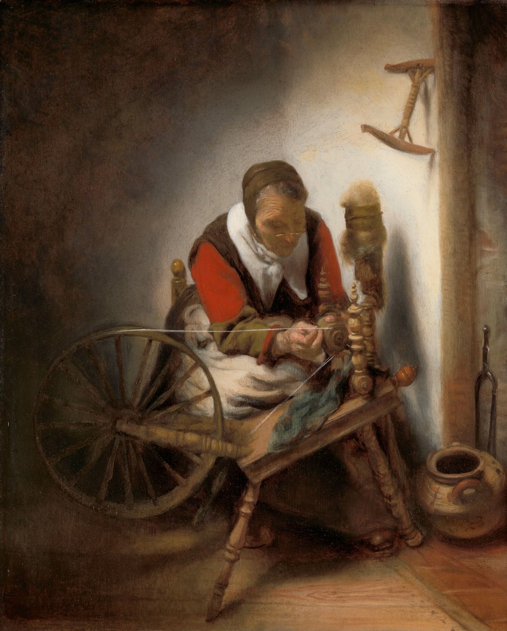 The Spinner, en niddy-noddy som henger på veggen av Nicolaes Maes