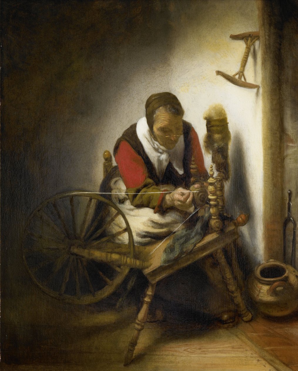 The Spinner, en niddy-noddy som henger på veggen av Nicolaes Maes