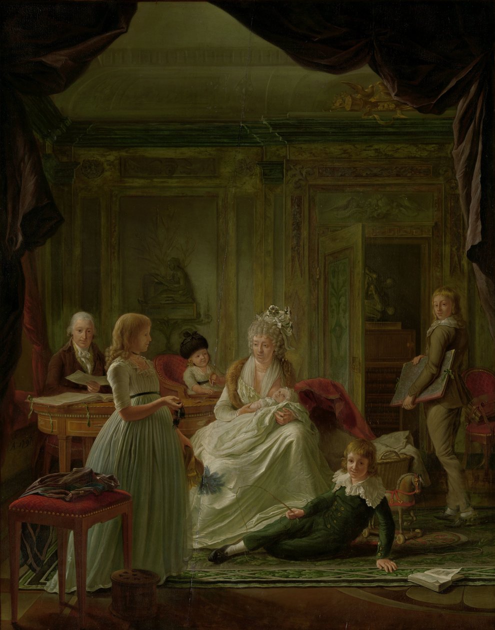 Portrett av Aernout van Beeftingh, hans kone Jacoba Maria Boon og deres barn Aernout van Beeftingh (1759-1831) med sin første kone Jacoba Maria Boon (1760-1800) og deres barn av Nicolaes Muys