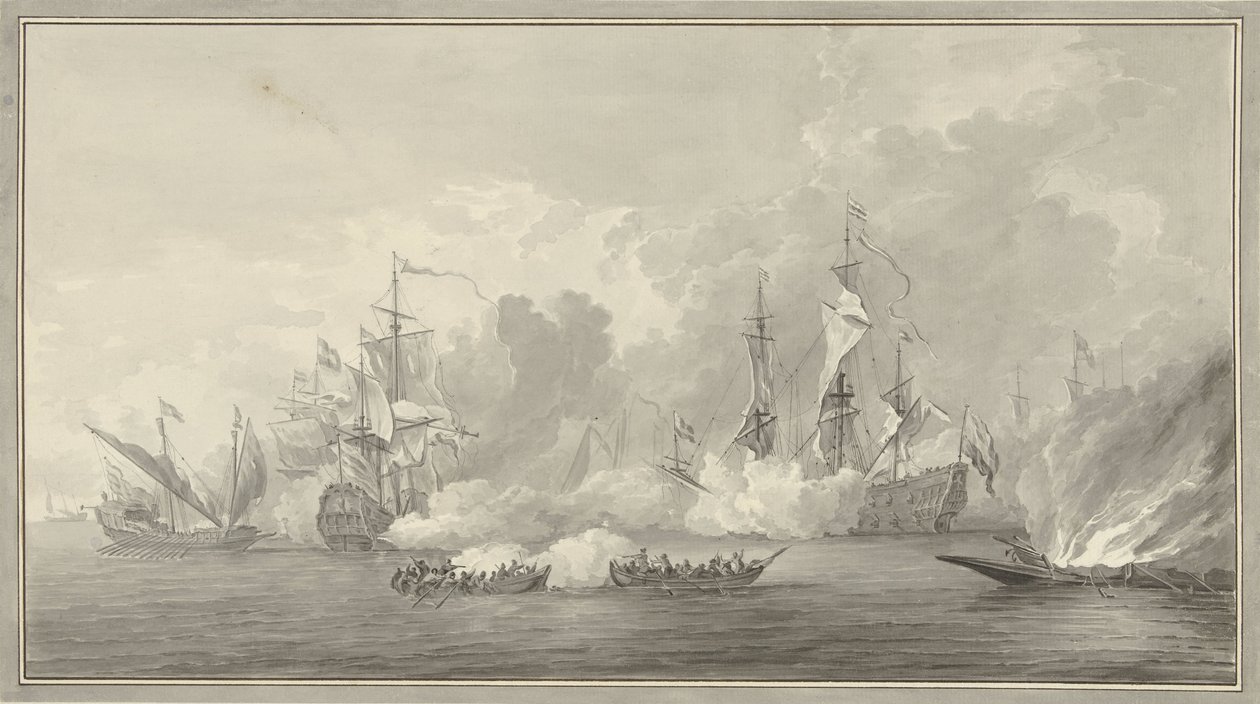 Slaget ved havet, muligens nær Kijkduin 21. august 1673 av Nicolaes Muys