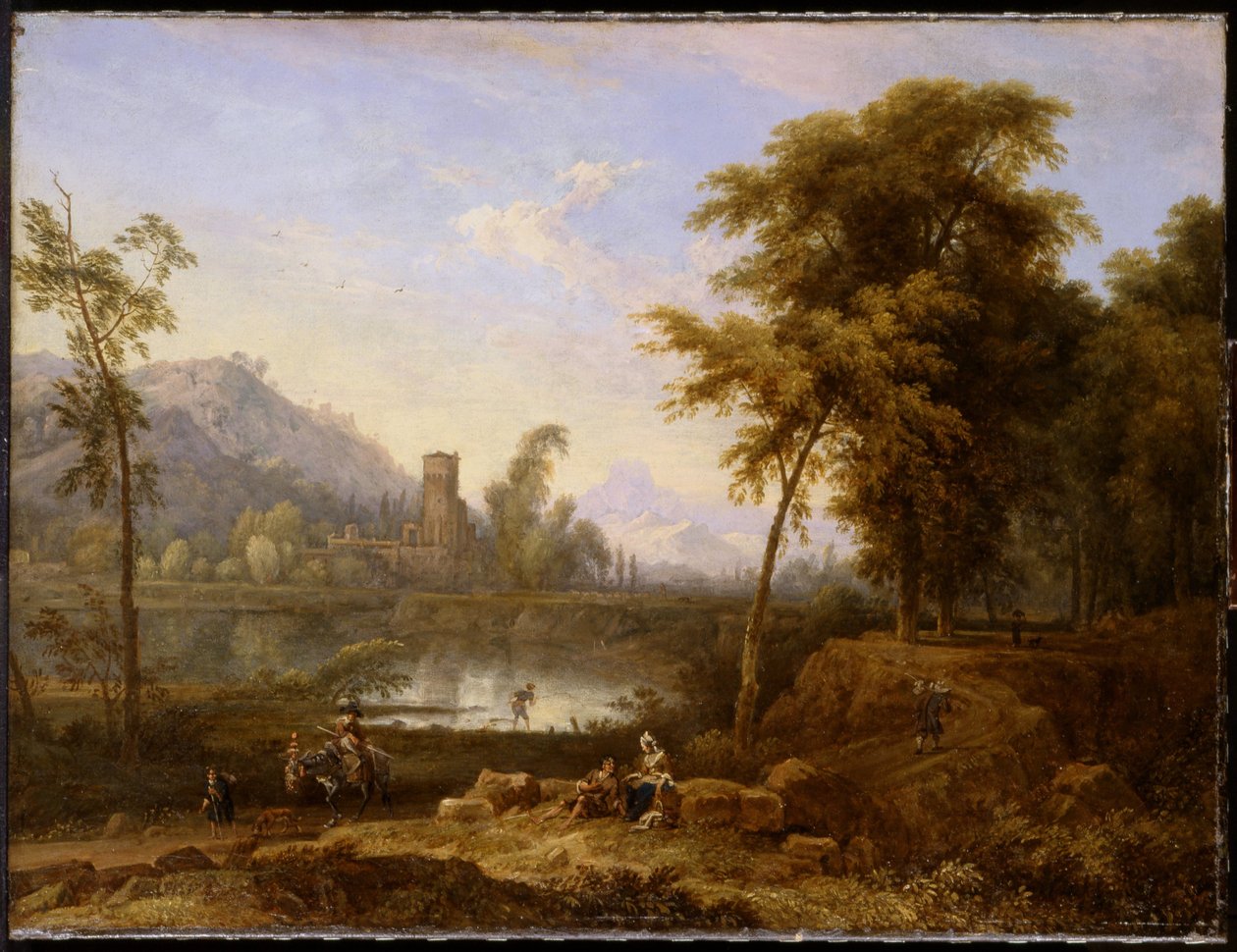 Italiensk landskap med et falt tre av Nicolaes Piemont