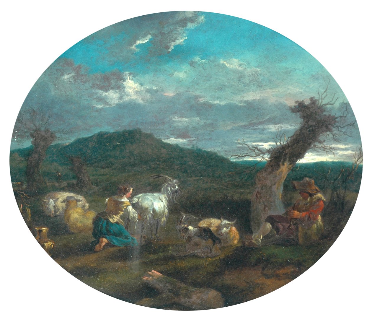 Pastoral scene (olje på panel) av Nicolaes Pietersz (attr.to) Berchem