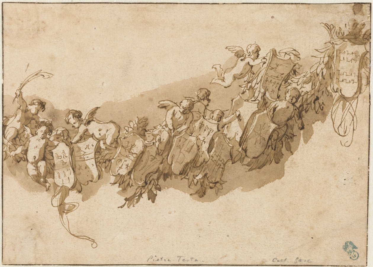 Heraldisk krans omgitt av engler av Nicolaes Pietersz Berchem (possibly)