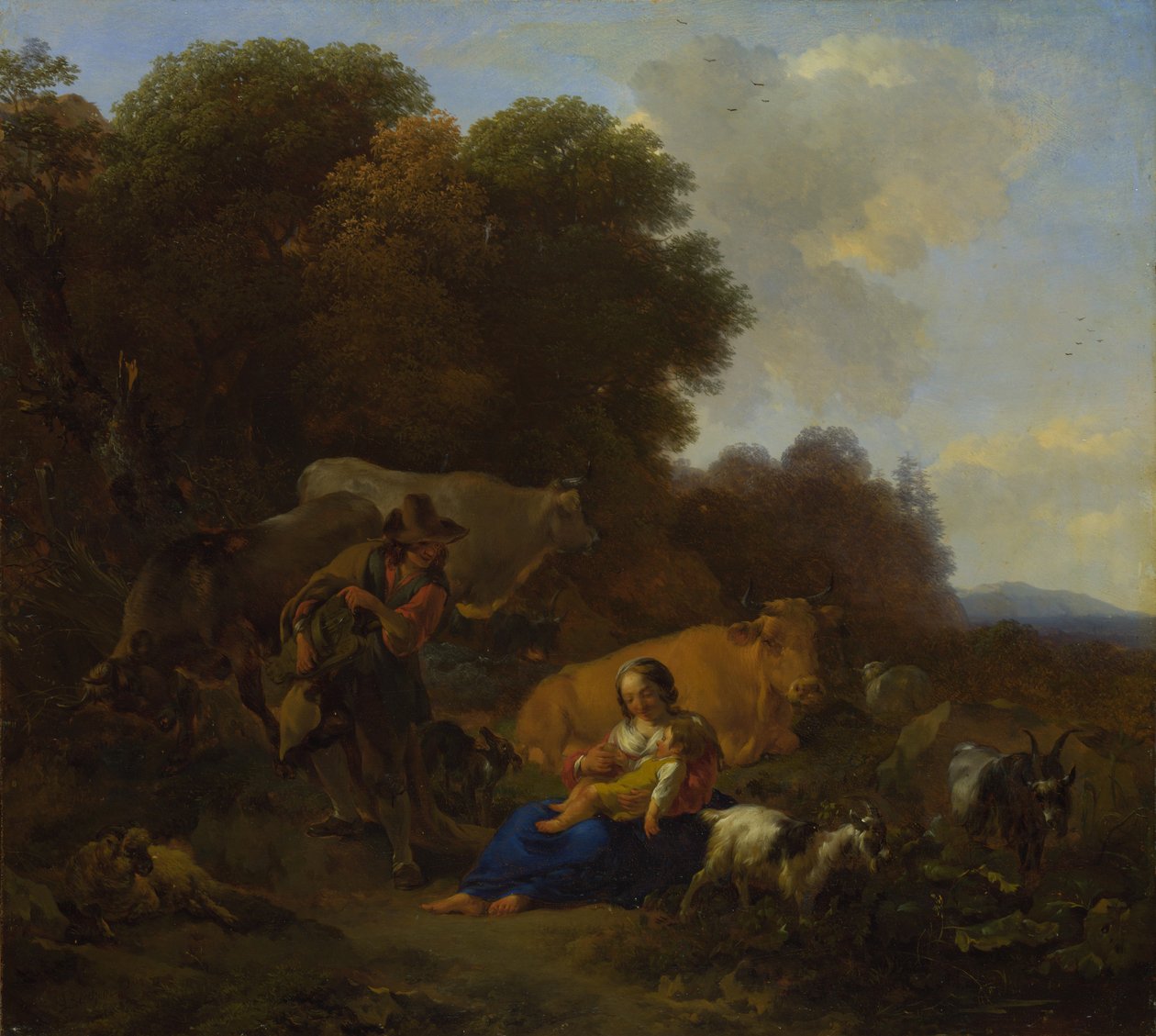 En bonde som spiller en Hurdy-Gurdy til en kvinne og et barn, 1658 av Nicolaes Pietersz. Berchem