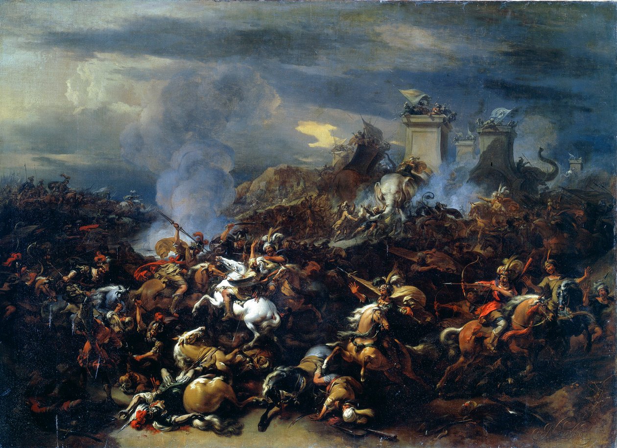 Slaget mellom Alexander og Porus, 326 f.Kr., midten til slutten av 1600-tallet av Nicolaes Pietersz. Berchem