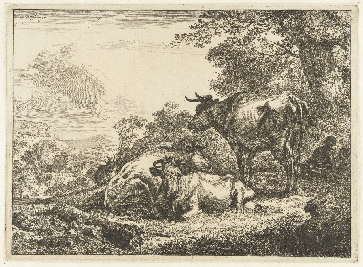 Tre hvilende kyr av Nicolaes Pietersz Berchem