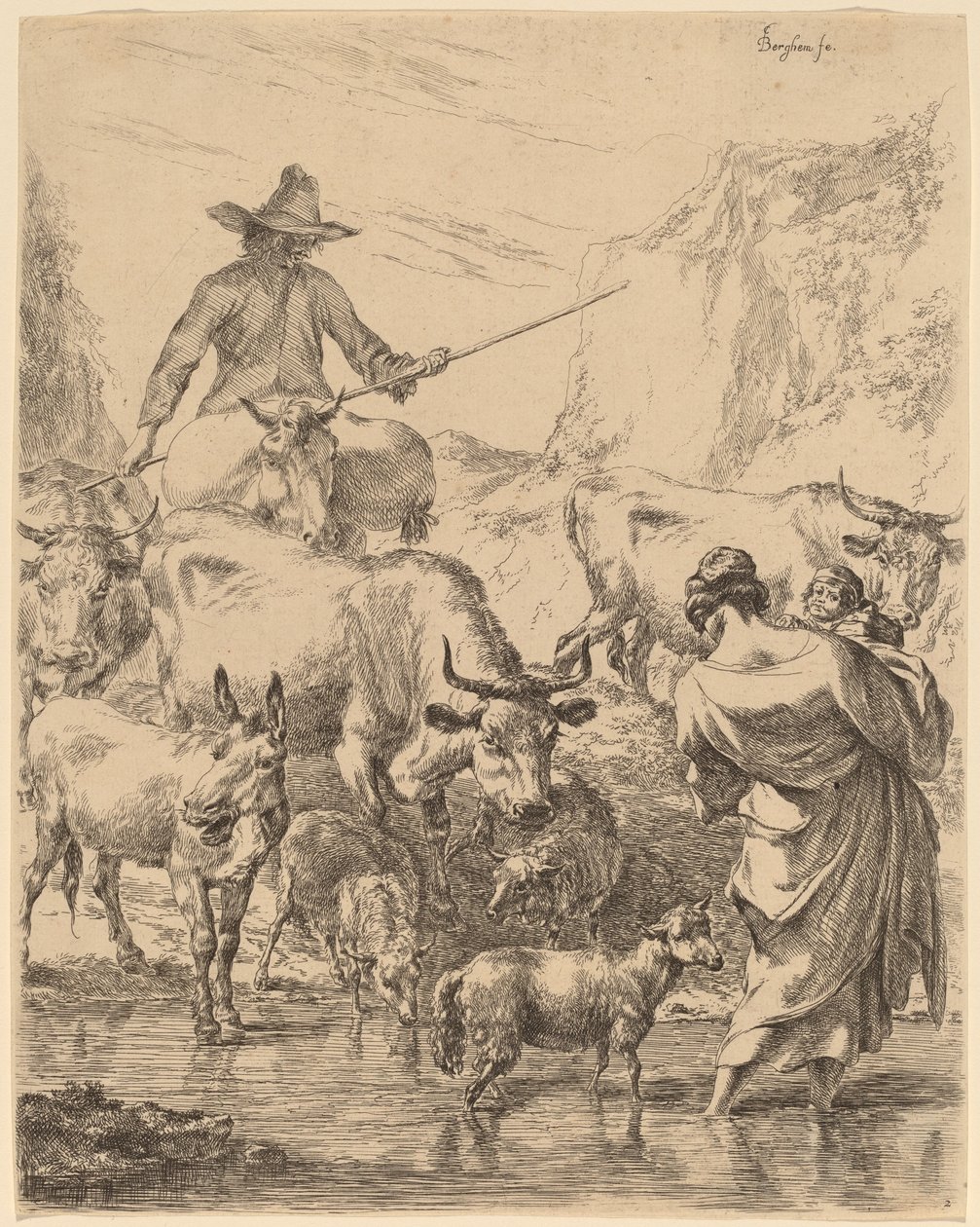 Flok som krysser bekken av Nicolaes Pietersz Berchem