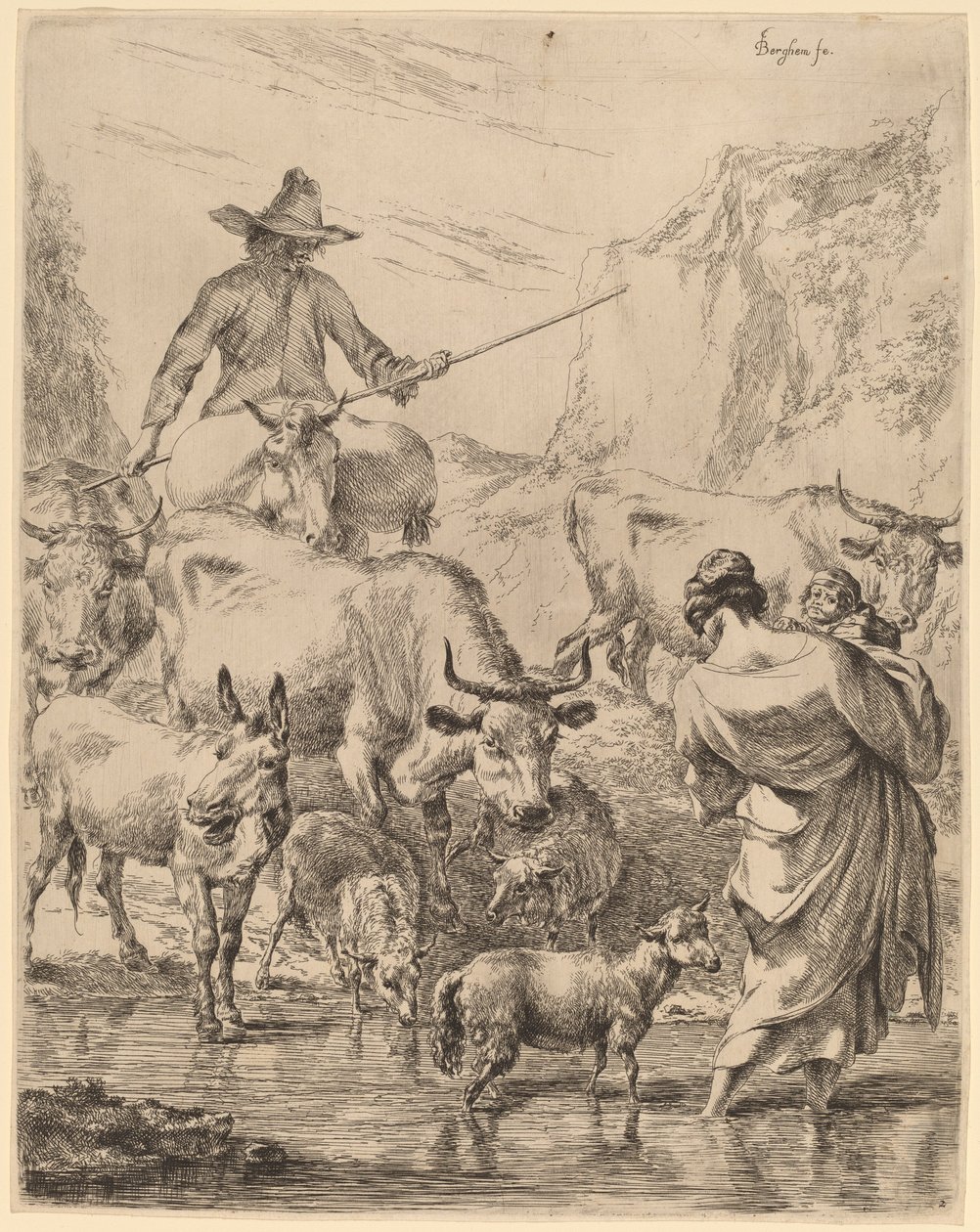 Flok som krysser bekken av Nicolaes Pietersz Berchem