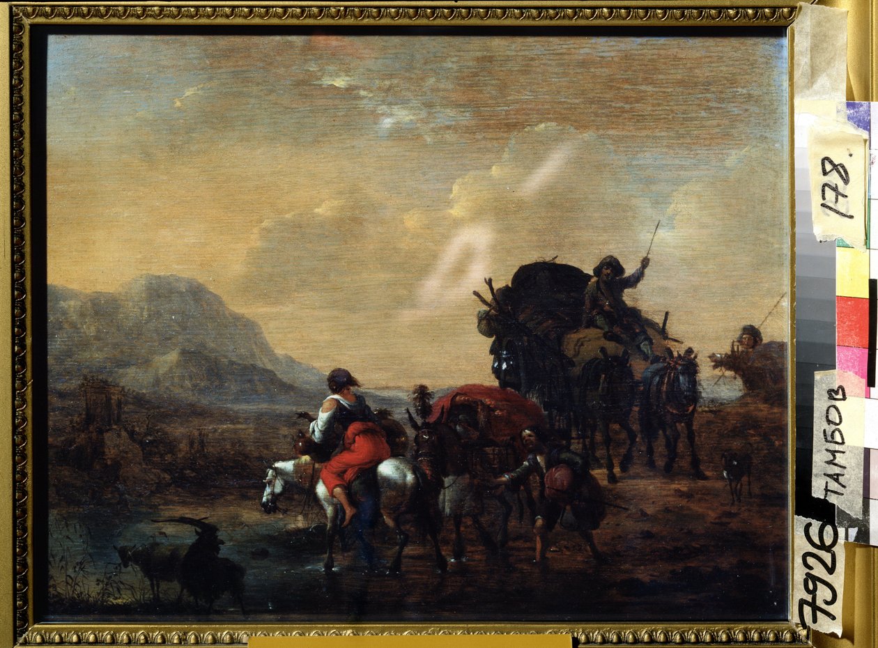 ""La caravane"" (Konvoien) Peinture de Nicolaes Claes Pietersz Berchem (ou Berchen, Berighem, Berrighem, Berrigham) (1620-1683) 1655 Regional Art Gallery, Tambov, Russland av Nicolaes Pietersz. Berchem