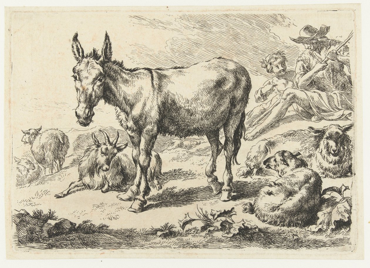 Landskap med esel, sau, geit og gjetere Dyr (serietittel) av Nicolaes Pietersz Berchem
