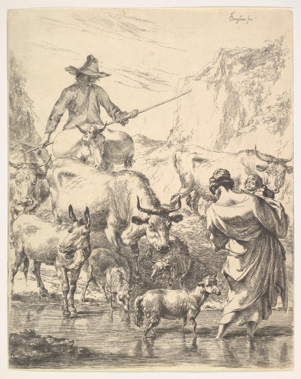 Flokken som krysser strømmen. av Nicolaes Pietersz. Berchem