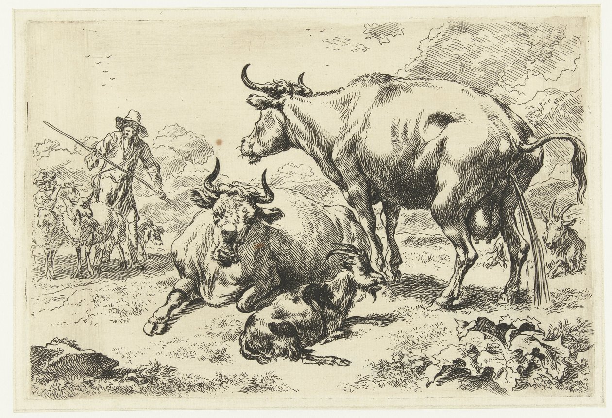 Ligger og en pisser ku Dyr (serietittel) av Nicolaes Pietersz Berchem