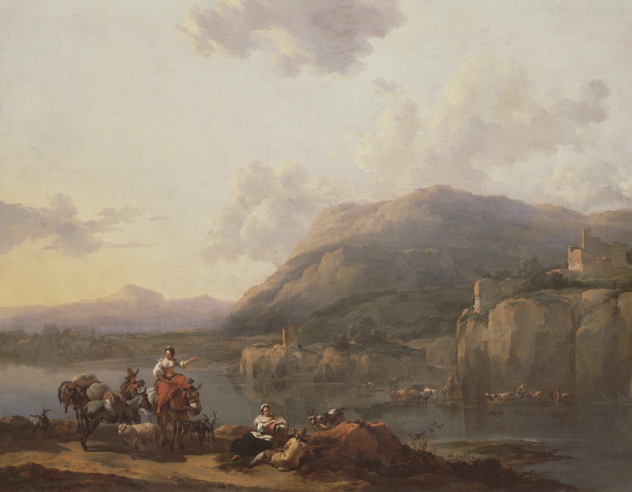 Muldyrfører av en Ford av Nicolaes Pietersz. Berchem