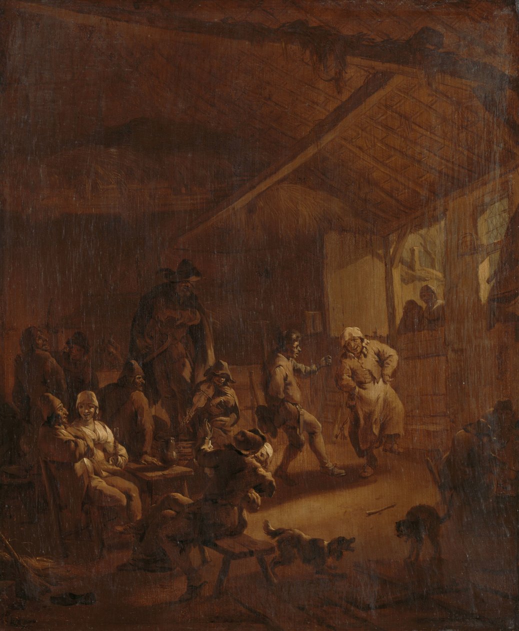 Bønder danser i en låve av Nicolaes Pietersz Berchem