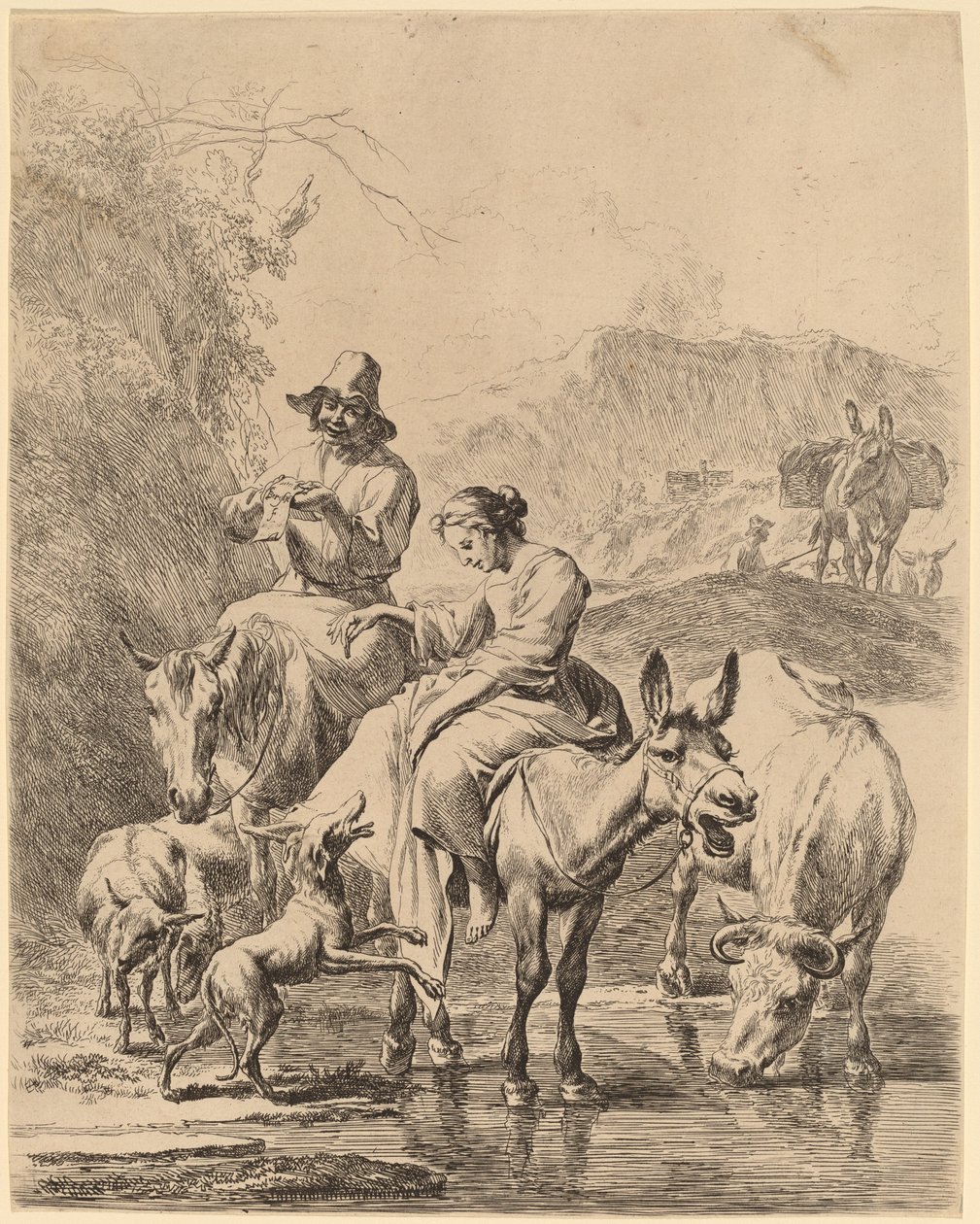 Gjeterinne på et esel av Nicolaes Pietersz Berchem