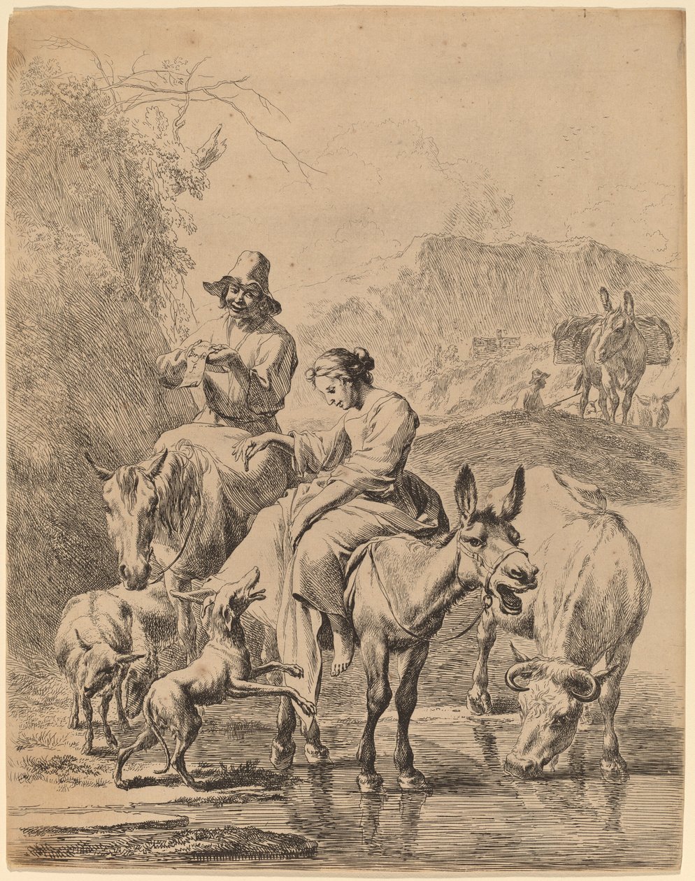 Gjeterinne på et esel av Nicolaes Pietersz Berchem