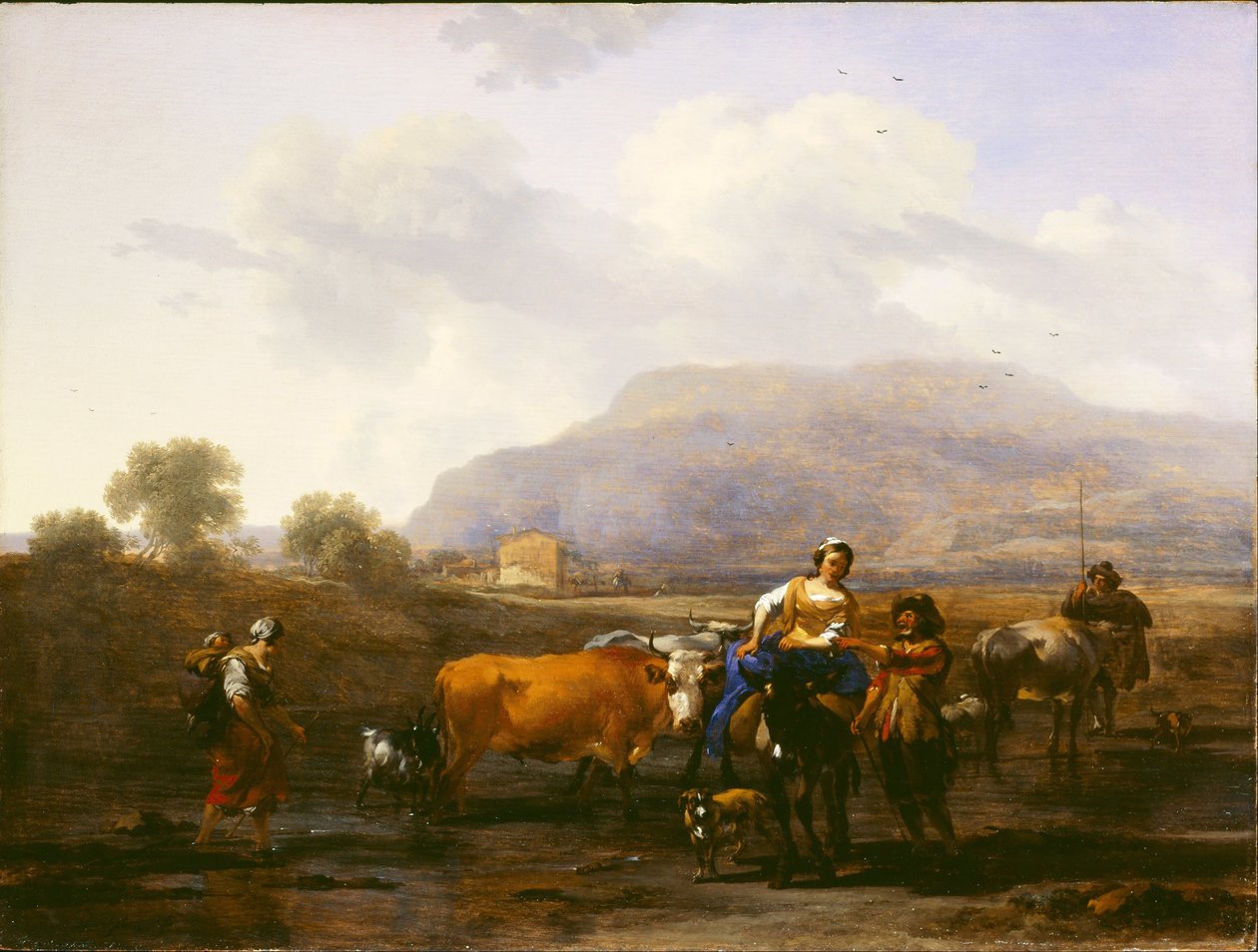 Omreisende bønder (kveld) av Nicolaes Pietersz. Berchem