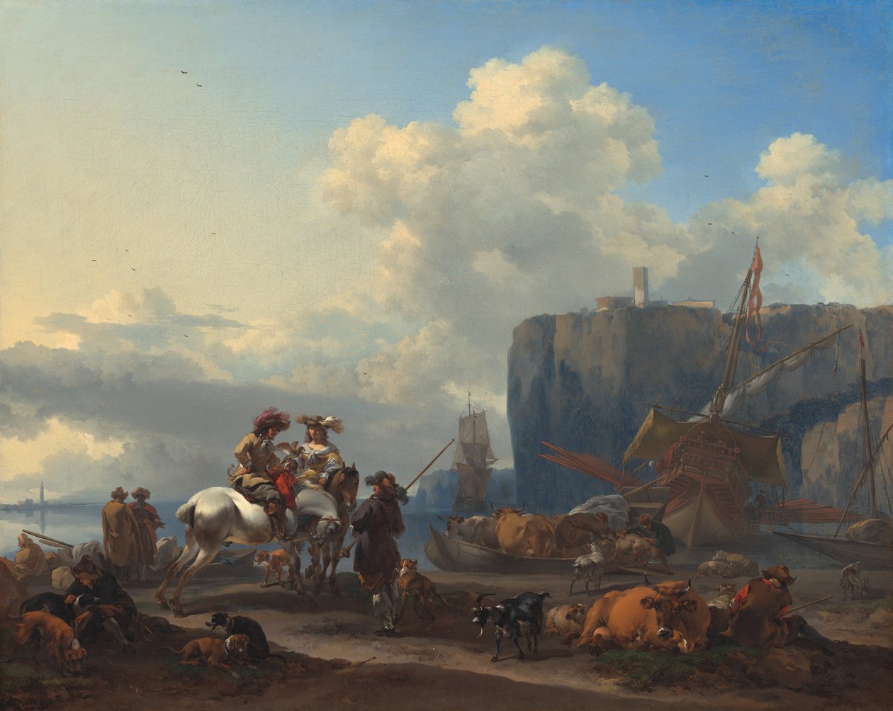 Utsikt over en italiensk havn av Nicolaes Pietersz Berchem