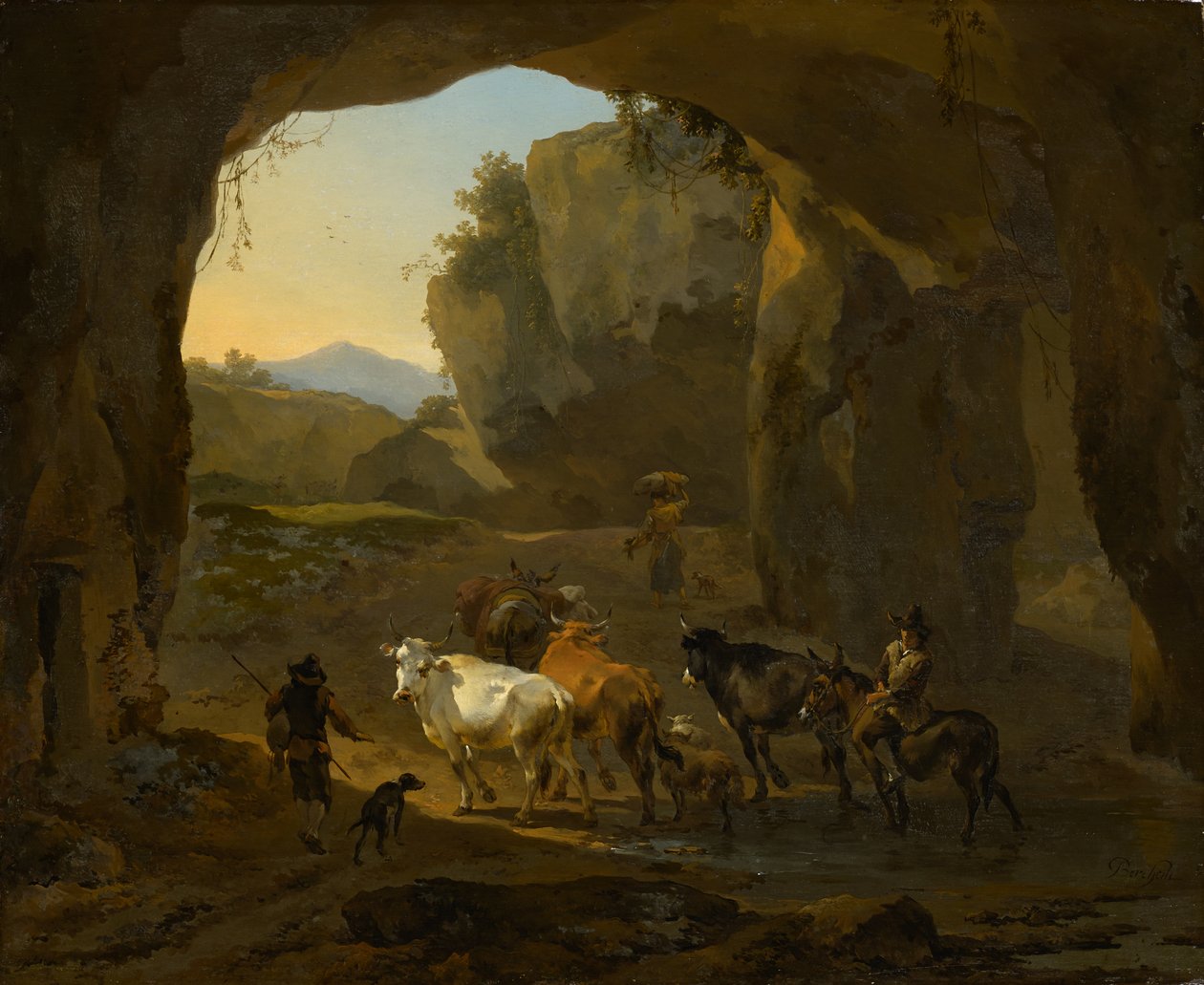 Kuherder i en grotte av Nicolaes Pietersz. Berchem