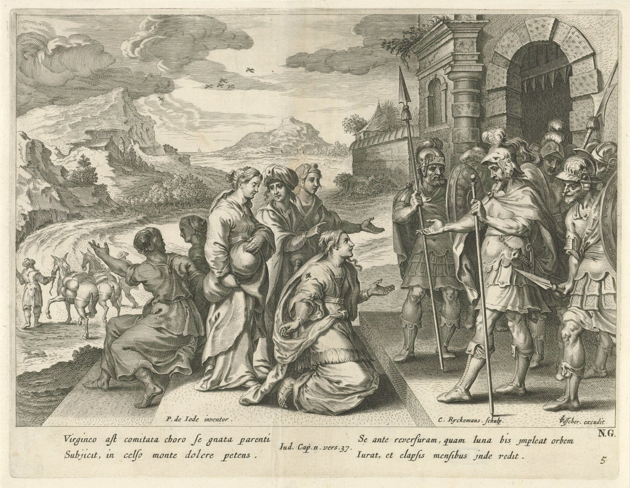 Jefta gir datteren sin tillatelse til å gå til fjells History of Jephthah (serietittel) av Nicolaes Ryckmans