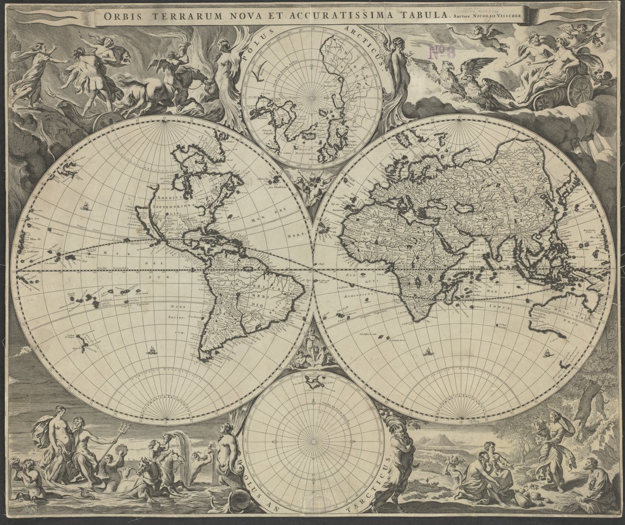 Det nye og mest nøyaktige kartet over verden, ca 1690 av Nicolaes Visscher