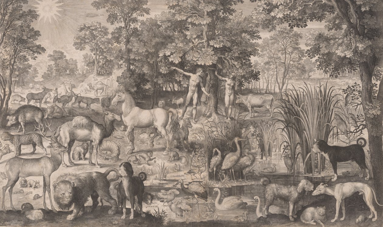 Adam og Eva i paradis, 1631., 1631. av Nicolaes de Bruyn