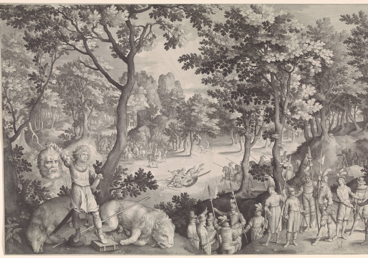 David i Goliat av Nicolaes de Bruyn