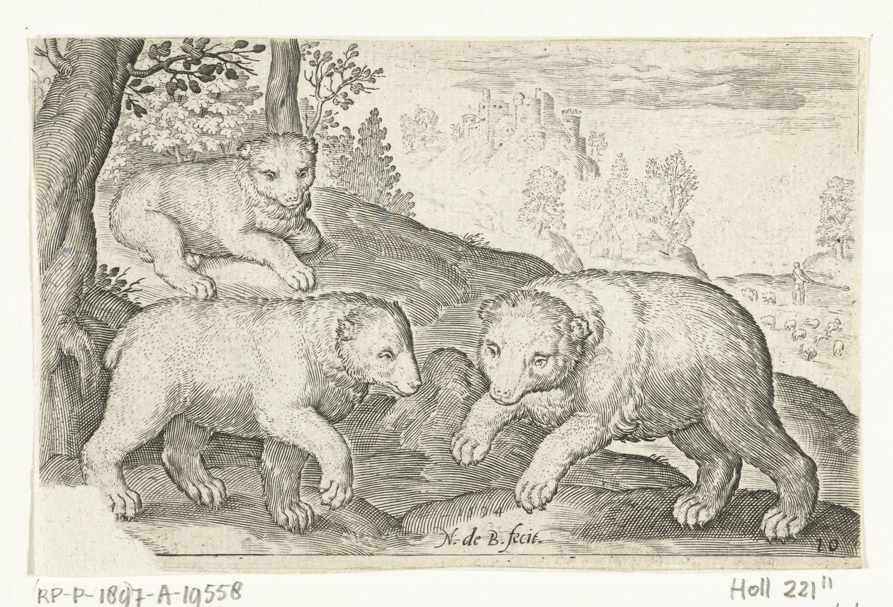 tre bjørner Animalivm qvadrvpedvm (serietittel) Dyr i landskap (serietittel) av Nicolaes de Bruyn
