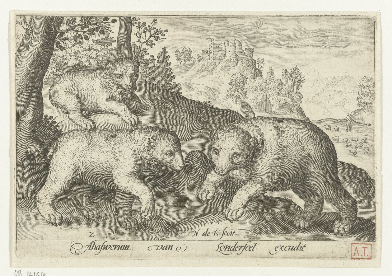 tre bjørner Animalivm qvadrvpedvm (serietittel) Dyr i landskap (serietittel) av Nicolaes de Bruyn