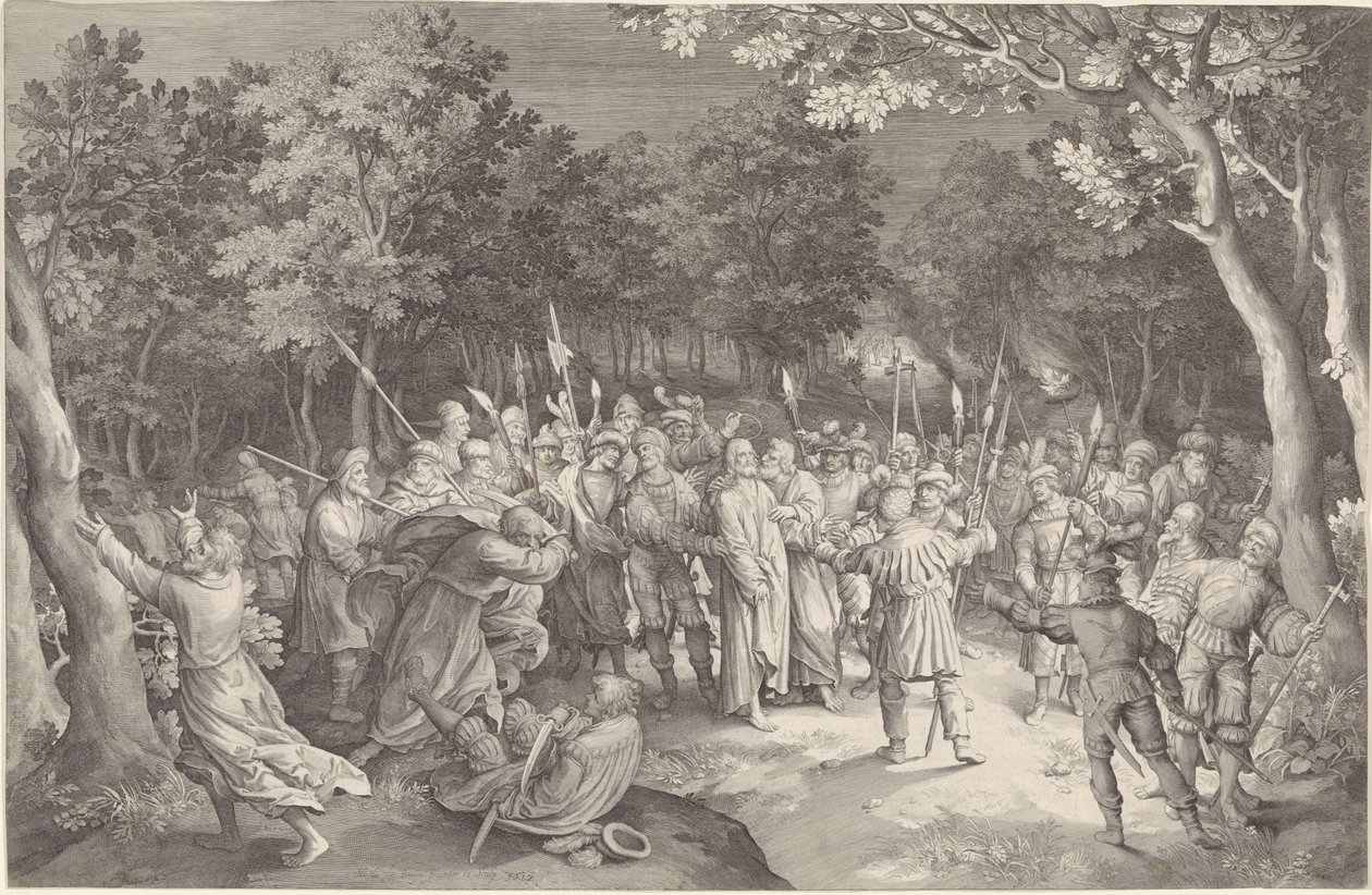 Judas kyss og arrestasjon av Kristus av Nicolaes de Bruyn