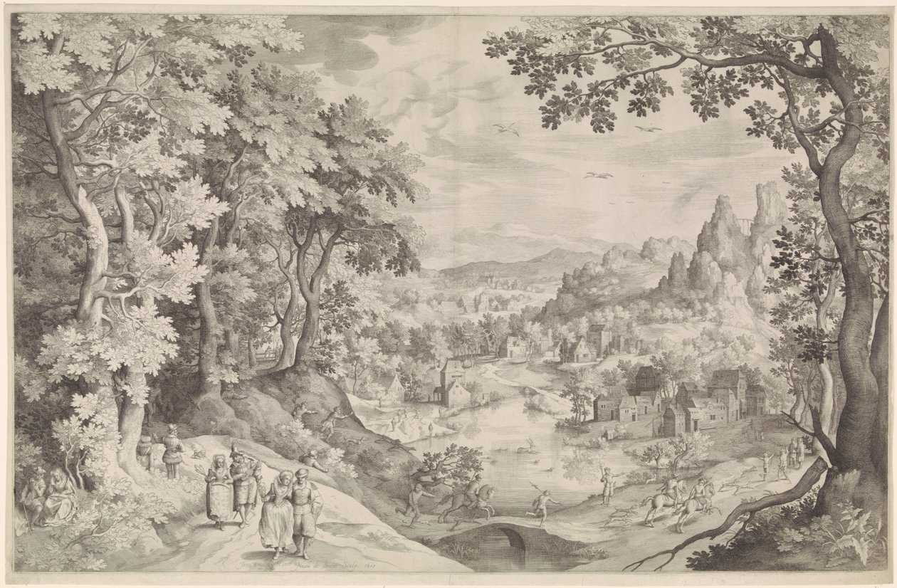 Landskap med rådyrjakt av Nicolaes de Bruyn