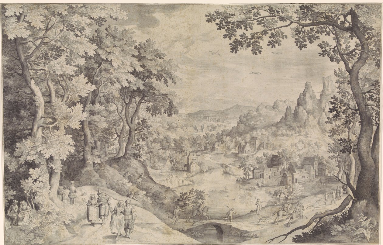 Landskap med rådyrjakt av Nicolaes de Bruyn