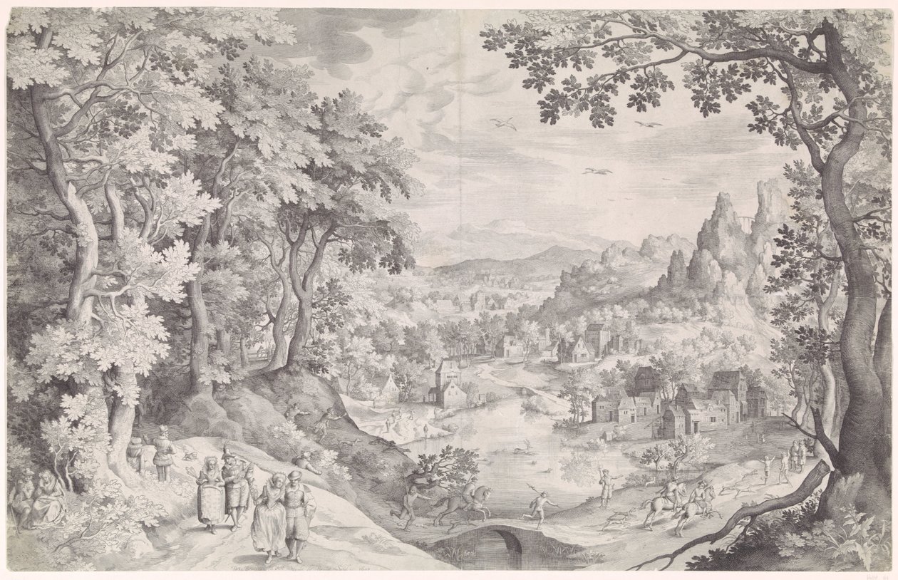 Landskap med rådyrjakt av Nicolaes de Bruyn