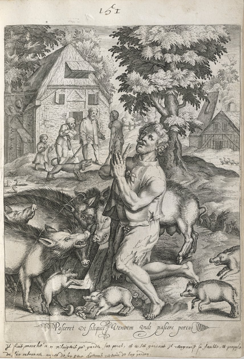 The Prodigal Son Among The Swine, plate 5 fra The Story of the Prodigal Son av Nicolaes de Bruyn