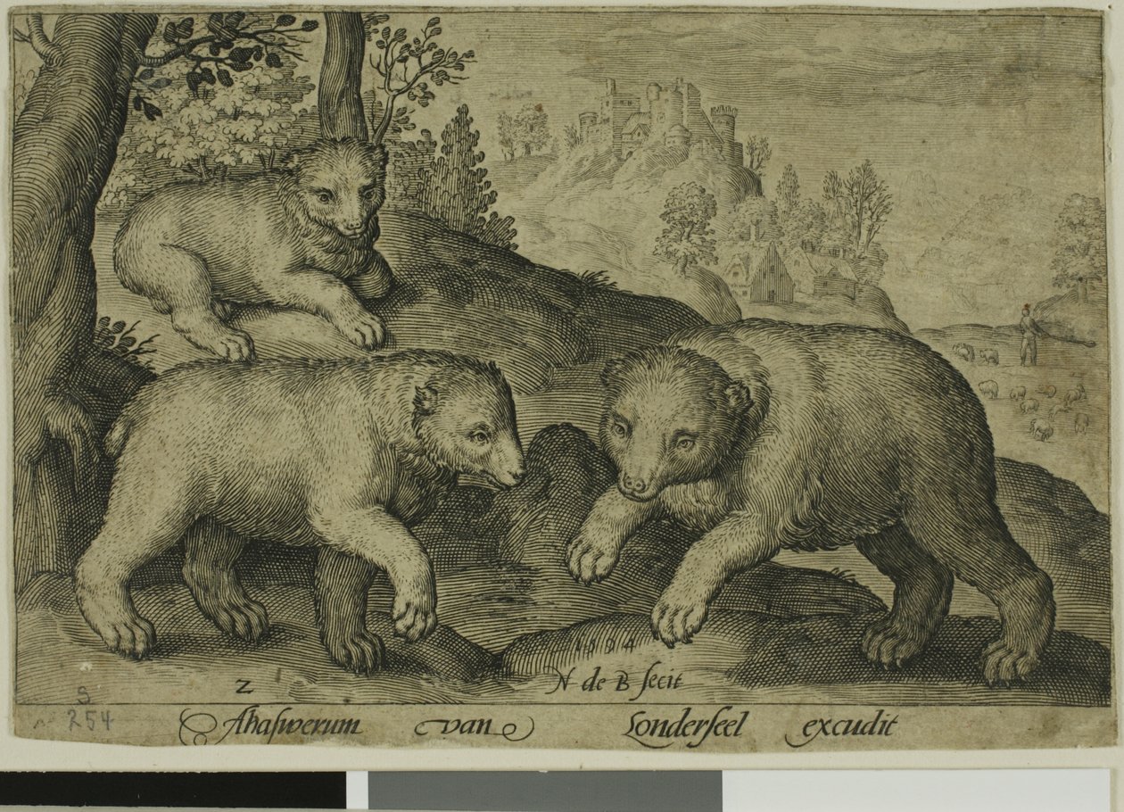 Three Bears, tallerken ti fra Fire-legged Animals av Nicolaes de Bruyn