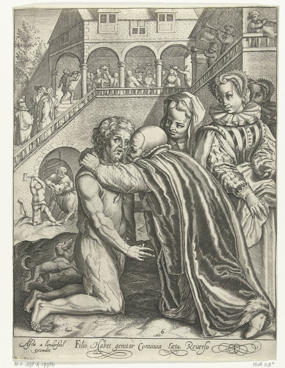 Den fortapte sønns hjemkomst Filio habet conuiuia laeta Reuerso (tittel på objekt) Tale of the Prodigal Son (serietittel) av Nicolaes de Bruyn