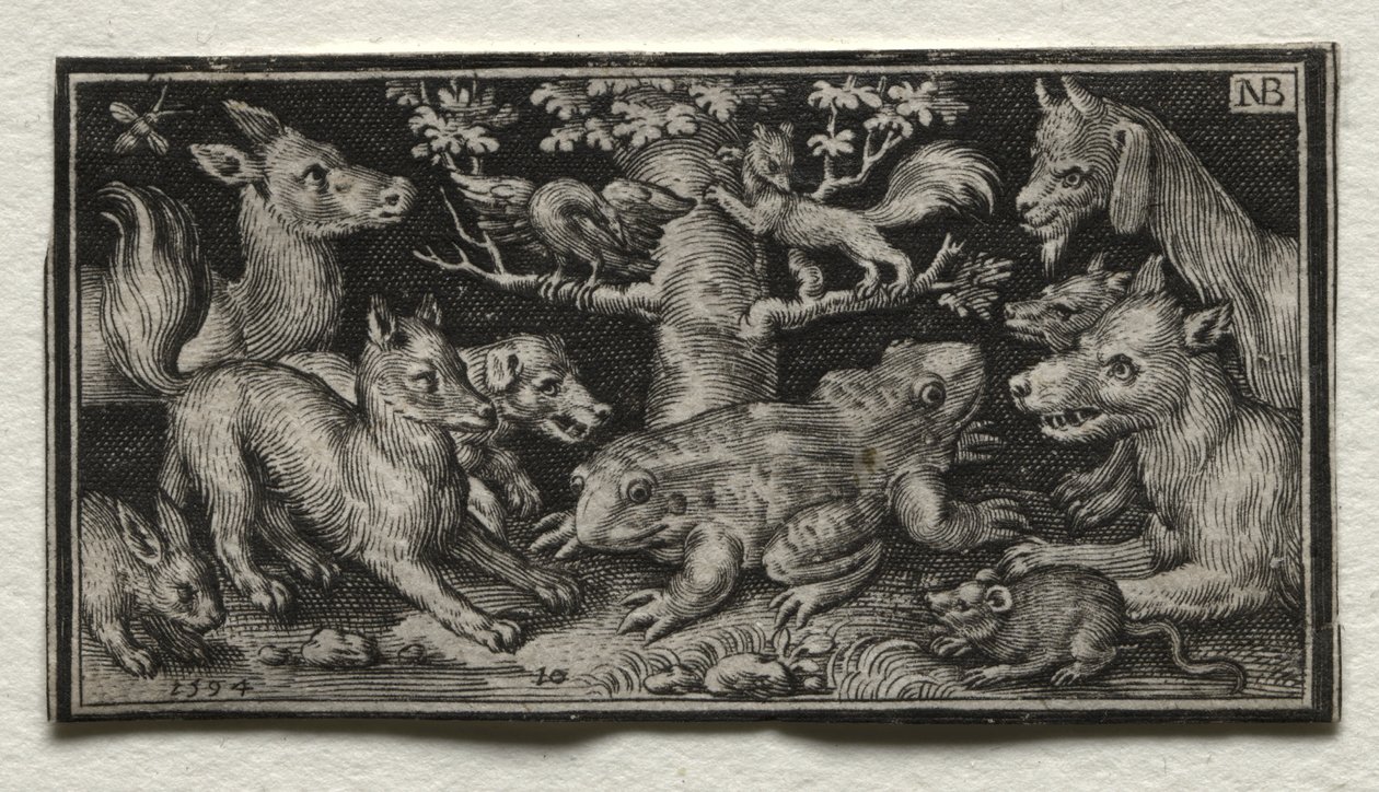 Tohodet frosk omgitt av dyr av Nicolaes de Bruyn