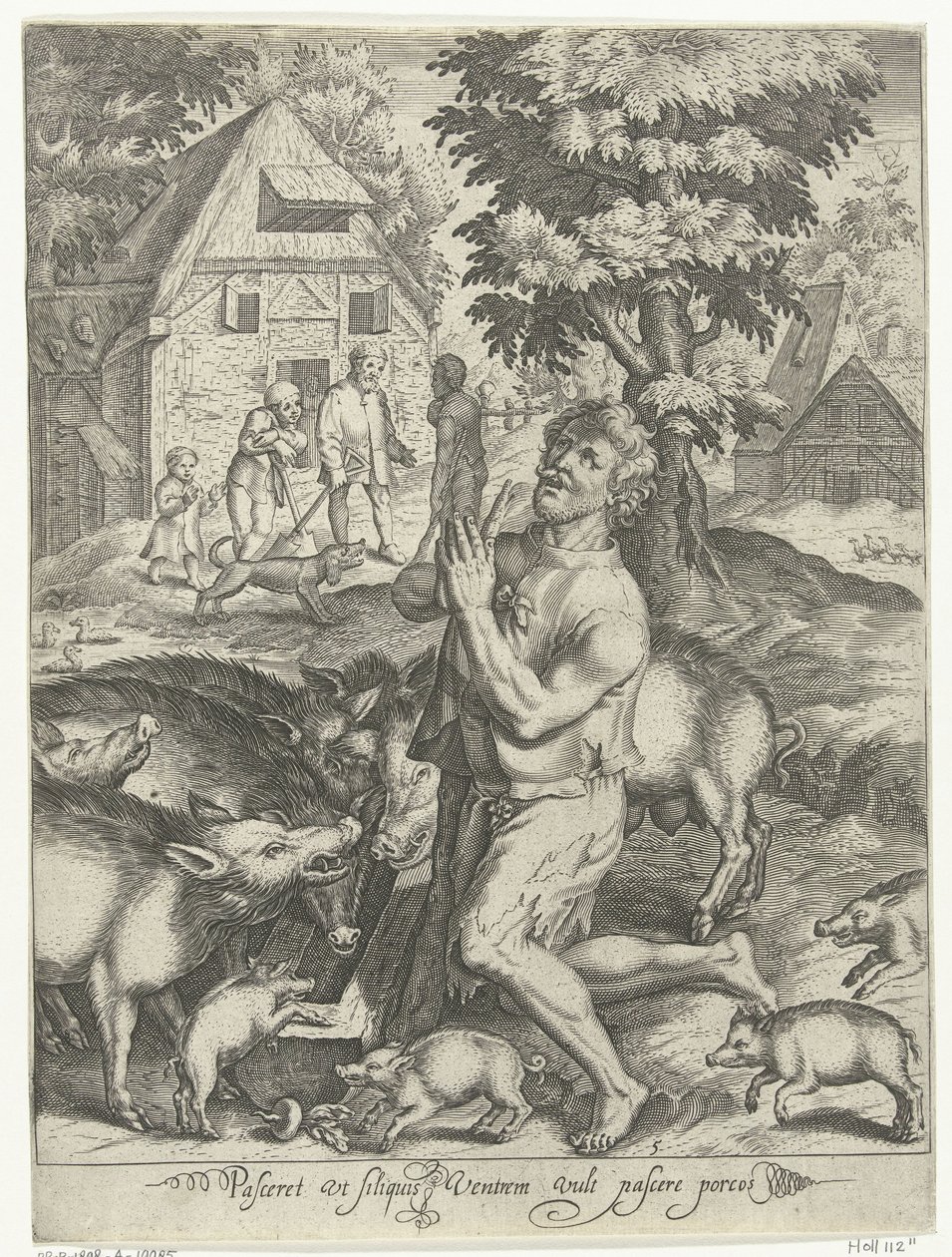 Den fortapte sønn som svinegjeter Pasceret vt siliquis ventrem fyller pascere porcos (tittel på objekt) Tale of the Prodigal Son (serietittel) av Nicolaes de Bruyn
