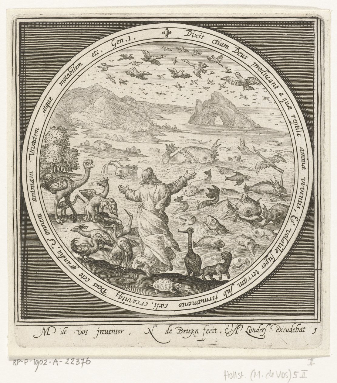 Skapelsens femte dag: Gud skaper fisk og fugler Fra skapelse til utvisning fra paradis (serietittel) av Nicolaes de Bruyn